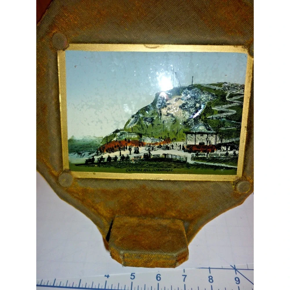 England Ilfracombe Capstone Hill Antique Reverse Glass Painting Wall Hanging 4x6